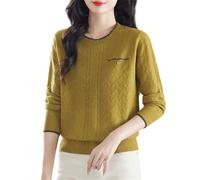 LJHJYDW Contrast Color Stitching Round Neck Hollow Lightweight Women's Pullover Sweater