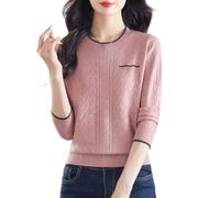 LJHJYDW Contrast Color Stitching Round Neck Hollow Lightweight Women's Pullover Sweater