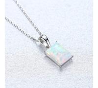 LJHJYDW Necklaces for Women Square Fire Opal Pendant Neckalce Box Chain 40+5cm Female Jewelry Gifts