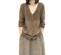 LJHJYDW Solid Color Casual Classic V-Neck Button Pocket Stitching Vintage Women's Knitted Cardigan