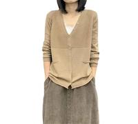LJHJYDW Solid Color Casual Classic V-Neck Button Pocket Stitching Vintage Women's Knitted Cardigan