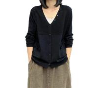 LJHJYDW Solid Color Casual Classic V-Neck Button Pocket Stitching Vintage Women's Knitted Cardigan