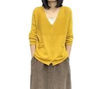 LJHJYDW Solid Color Casual Classic V-Neck Button Pocket Stitching Vintage Women's Knitted Cardigan