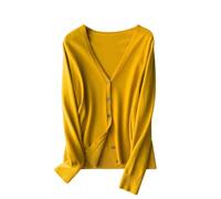 LJHJYDW Solid Color Casual Classic V-Neck Single-Breasted Lightweight Multi-Color Women's Knitted Cardigan Yellow XXL