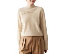 LJHJYDW Solid Color Casual Half High Neck Button Stitching Hollow Women's Cashmere Sweater