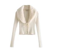 LJHJYDW Solid Color Casual Lapel Thickened Bow Hollow Y2k Slim Fit Women's Knitted Cardigan