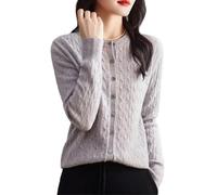 LJHJYDW Solid Color Casual Round Neck Button Splicing Texture Slim Fit Women's Sweater Cardigan