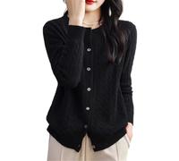 LJHJYDW Solid Color Casual Round Neck Button Splicing Texture Slim Fit Women's Sweater Cardigan