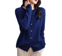 LJHJYDW Solid Color Casual Round Neck Button Splicing Texture Slim Fit Women's Sweater Cardigan