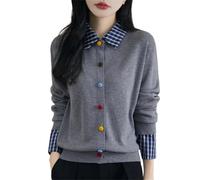LJHJYDW Solid Color Casual Round Neck Colorful Button Stitching Short Women's Knitted Cardigan