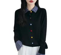 LJHJYDW Solid Color Casual Round Neck Colorful Button Stitching Short Women's Knitted Cardigan