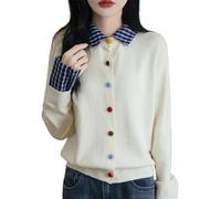 LJHJYDW Solid Color Casual Round Neck Colorful Button Stitching Short Women's Knitted Cardigan