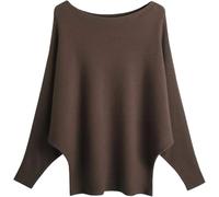 LJHJYDW Solid Color Casual Round Neck Multi-Color Loose Large Size Bat Sleeve Women's Pullover Sweater