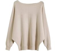 LJHJYDW Solid Color Casual Round Neck Multi-Color Loose Large Size Bat Sleeve Women's Pullover Sweater