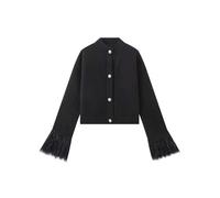 LJHJYDW Solid Color Casual Round Neck Single-Breasted Bell Sleeve Tassel Splicing Women's Knitted Cardigan