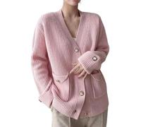 LJHJYDW Solid Color Casual V-Neck Button Pocket Stitching Loose Large Size Women's Sweater Cardigan