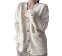 LJHJYDW Solid Color Casual V-Neck Button Pocket Stitching Loose Large Size Women's Sweater Cardigan