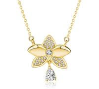 LJHJYDW Sterling Silver Chain,Golden Flower Necklace For Women S925 Sterling Silver Phalaenopsis Flowers Zircon Pendant Necklace Dainty Trendy Choker Necklace Chain Bohemia Jewelry For Her
