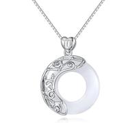 LJHJYDW Sterling Silver Chain, Signs Silver Necklace For Women Elegant Ladies Natural Jade Circle Necklace Chinese Harmony Buckle Pendant Necklace Jewelry For Girls Birthday Present