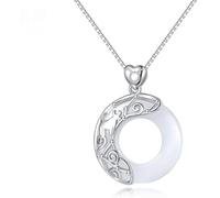 LJHJYDW Sterling Silver Chain, Signs Silver Necklace For Women Elegant Ladies Natural Jade Circle Necklace Chinese Harmony Buckle Pendant Necklace Jewelry For Girls Birthday Present