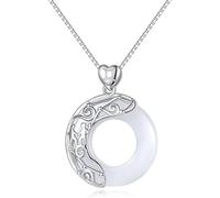 LJHJYDW Sterling Silver Chain, Signs Silver Necklace For Women Elegant Ladies Natural Jade Circle Necklace Chinese Harmony Buckle Pendant Necklace Jewelry For Girls Birthday Present