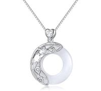 LJHJYDW Sterling Silver Chain, Signs Silver Necklace For Women Elegant Ladies Natural Jade Circle Necklace Chinese Harmony Buckle Pendant Necklace Jewelry For Girls Birthday Present
