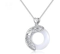 LJHJYDW Sterling Silver Chain, Signs Silver Necklace For Women Elegant Ladies Natural Jade Circle Necklace Chinese Harmony Buckle Pendant Necklace Jewelry For Girls Birthday Present