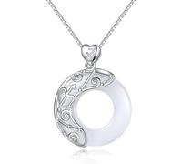 LJHJYDW Sterling Silver Chain, Signs Silver Necklace For Women Elegant Ladies Natural Jade Circle Necklace Chinese Harmony Buckle Pendant Necklace Jewelry For Girls Birthday Present