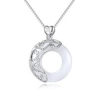 LJHJYDW Sterling Silver Chain, Signs Silver Necklace For Women Elegant Ladies Natural Jade Circle Necklace Chinese Harmony Buckle Pendant Necklace Jewelry For Girls Birthday Present