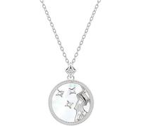 LJHJYDW Sterling Silver Necklace, Signs S925 Silver Necklace Ladies White Fritillaria Necklace Round Pendant Choker Horoscope Pattern Pendant Necklace Jewelry For Girls Birthday Present