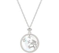 LJHJYDW Sterling Silver Necklace, Signs S925 Silver Necklace Ladies White Fritillaria Necklace Round Pendant Choker Horoscope Pattern Pendant Necklace Jewelry For Girls Birthday Present