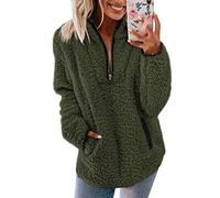 LJHJYDW Womens Jumper Fluffy Jacket Hoodies Pullover Teddy Fleece Sweatshirts Casual Top Fuzzy 1/4 Zip Up Long Sleeve Stand Collar Cozy Coat Tops with Pockets