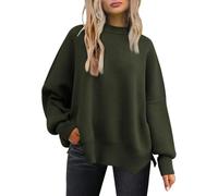 LJHJYDW Women's Jumpers Winter Casual Crew Neck Knitted Sweaters Long Sleeve Loose Pullover with Side Slit Jumper Tops Sweatshirt