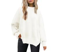 LJHJYDW Women's Jumpers Winter Casual Crew Neck Knitted Sweaters Long Sleeve Loose Pullover with Side Slit Jumper Tops Sweatshirt