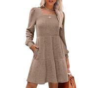 LJHJYDW Womens Long Sleeve Jumper Dress Casual Square Neck Knee Length Knit Sweater Dresses with Pockets