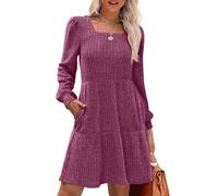 LJHJYDW Womens Long Sleeve Jumper Dress Casual Square Neck Knee Length Knit Sweater Dresses with Pockets