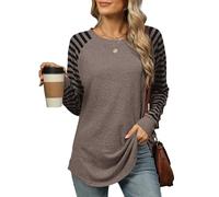 LJHJYDW Womens Long Sleeve Tops Striped Sweatshirts Color Block Lightweight Jumpers Casual Basic Ladies Tunic Shirts