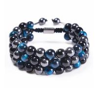 LJHJYDW Woven Friendship Bracelets for Women, Tiger Eyes Bracelet Black Red 6mm Triple Braided Bead Bracelet Nature Stone for Men Birthday Jewelry