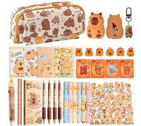 LJJINGXS Bonito juego de regalo de estuche Capybara, incluye estuche, bolígrafo Capybara, bolígrafo de color, borrador, marcador, mini cuaderno, sacapuntas, calcomanías, llavero.