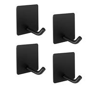 LJLink Ganchos autoadhesivos de alto rendimiento para toallas, Colgadores de pared, 4 unidades, color negro, ganchos de pared cuadrados de acero inoxidable para cocina, baño, armario