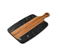 Ljmyy Bandeja de servir de madera y mármol, tabla de cortar queso con asa, plato de charcutería para queso, frutas, carne, cocina, madera, mármol, charcutería