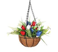 Ljmyy Cesta colgante de fibra de coco de metal, color rojo, blanco y azul