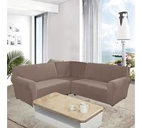 LJQAIZYL Funda Sofa Esquinero Ajustable,Fundas para Sofa 5 plazas,Funda Sofa Rinconera Elástica en Forma L,3 Piezas Funda de Sofá Antiarañazos de Terciopelo para Perros Gatos,Khaki-5seats（3pcs）