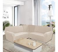 LJQAIZYL Funda Sofa Esquinero Ajustable,Fundas para Sofa 5 plazas,Funda Sofa Rinconera Elástica en Forma L,3 Piezas Funda de Sofá Antiarañazos de Terciopelo para Perros Gatos,Beige-7seats（3pcs）