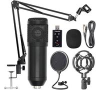 LJTHUU Kit de micrófono suspendido Profesional Studio Live con Tarjeta de Sonido USB y micrófono con Cable, Color Negro