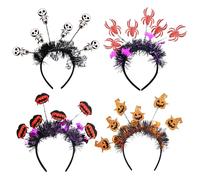 LJTXX Diadema de Halloween, 4PCS Diadema de Calabaza Araña Dientes Sangrientos Esqueleto Aro de Pelo Decoración de Halloween Fiesta Sombreros Diademas para Fiestas de Halloween y Juegos de Rol