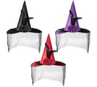 LJTXX Halloween Sombrero de Bruja, 3PCS Sombrero de Bruja con Velo Bruja Cosplay de Disfraz de Bruja Accesorio de Halloween de Fiesta para Fiesta de Disfraces Fiestas de Halloween y Carnaval