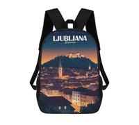 Ljubljana Slovenia Cityscape at Night Mochilas Infantiles Impresas En 3D, Mochilas De Moda Informales, Mochilas De Viaje Bonitas, Mochilas Informales Para Exteriores Para Niños Y Niñas 17inch