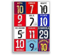 LJW Prints Póster de fútbol Messi Ronaldo Vini Mbappe, Kane Salah, Yamal Haaland Musiala, firmado, regalo para aficionados y seguidores