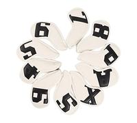 LjwZekyrnt 10 unids/Set PU Impermeable Palo de Golf Cubierta de Hierro Proceso de Costura Fina Funda Protectora de Cabeza de Palo de Golf (Fondo Blanco Personajes Negros)